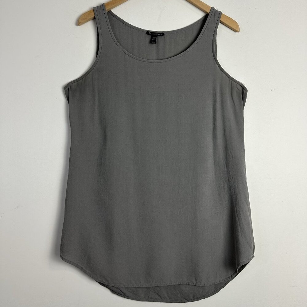 Eileen Fisher 100%‎ Silk Scoop Neck Tunic Tank Top Gray Women's Size Medium